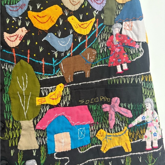 Vintage Women's Handmade Embroidered Village Scene Vest Size Medium - Picture 5 of 10